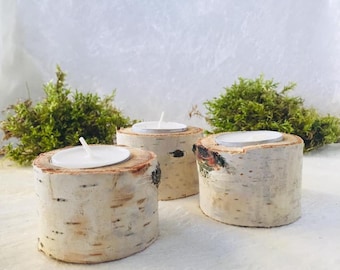 Birch candle holder White Birch Wood Candle Holders  Christmas wood candle holder Log candle holder