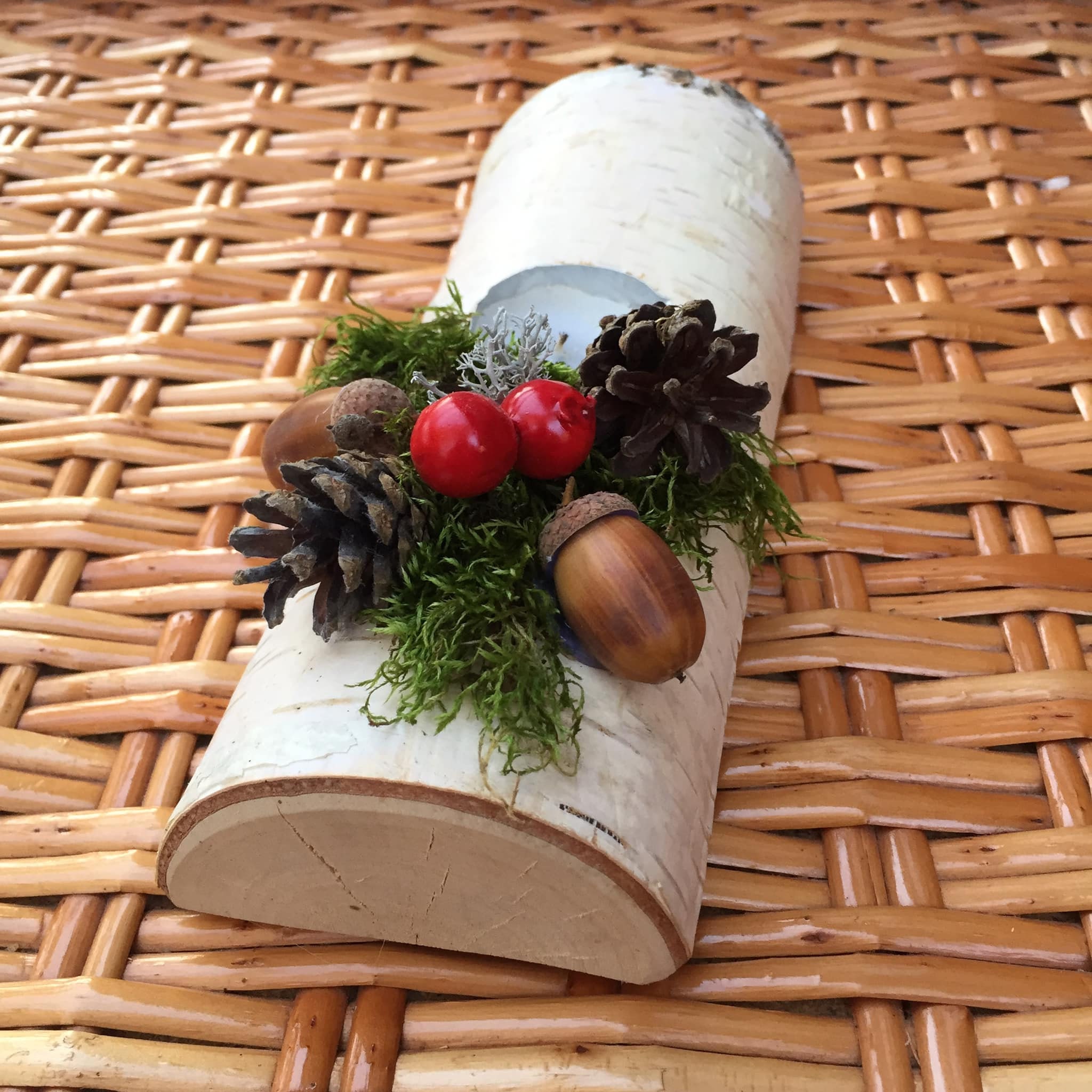 Birch yule log Candle holder Yule candle Fireplace mantel decor
