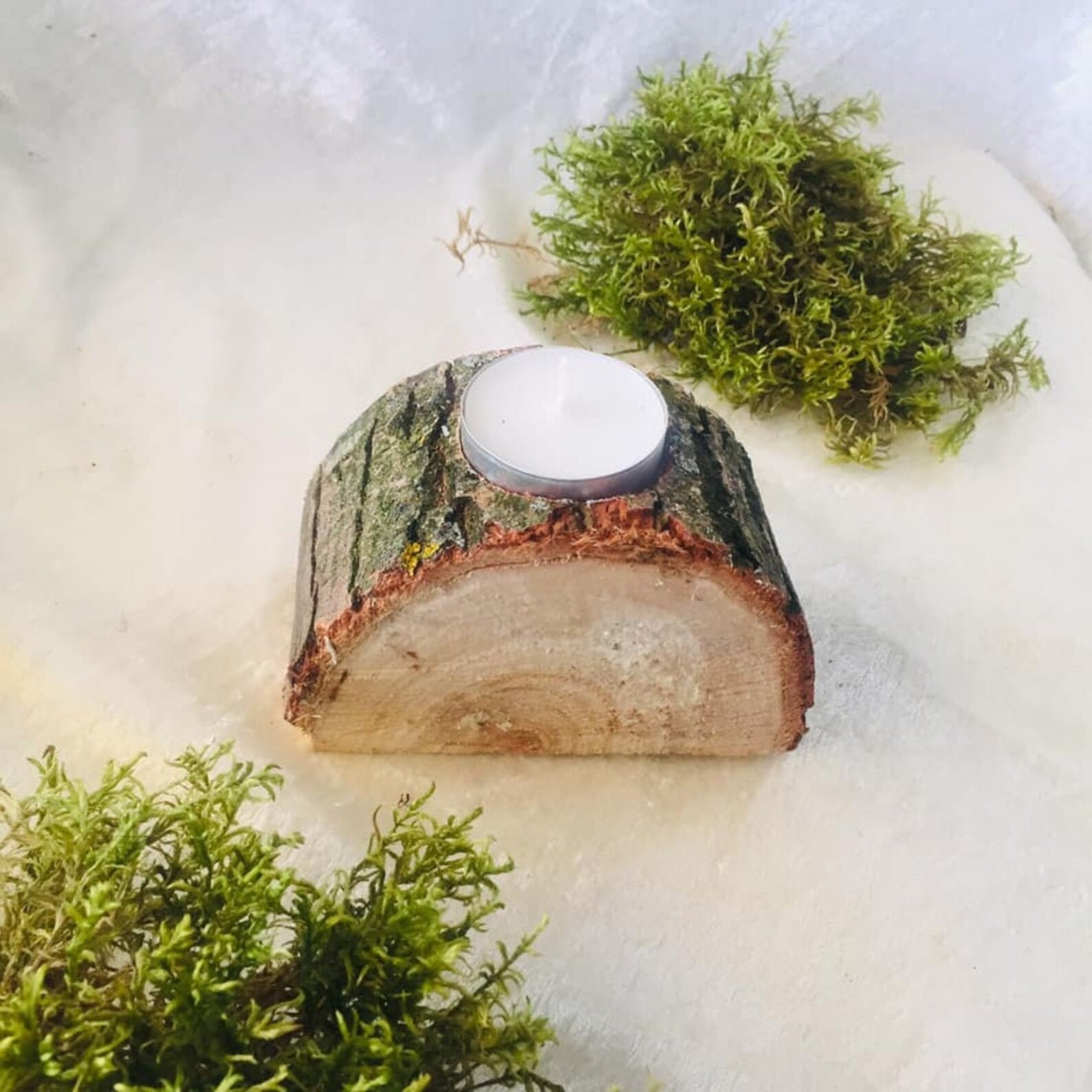 Log Candle Holder Cottagecore Wedding Decor Rustic Candle Etsy