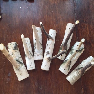 SET 7 Different size Birch wood hooks  Rustic coat rack