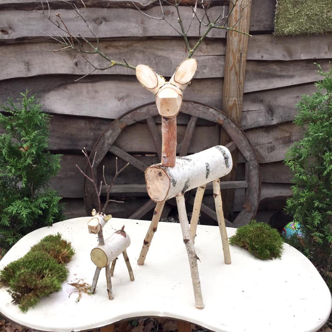 Set renne en bois decoration de Noel bouleau renne fee cerf de jardin Etsy France