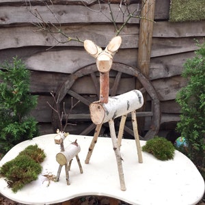 Set Wooden reindeer Christmas decor Birch tree reindeer Fairy garden deer