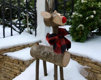Rustic Log Reindeer Log deer Handmade reindeer Hand-Crafted Holiday Decor