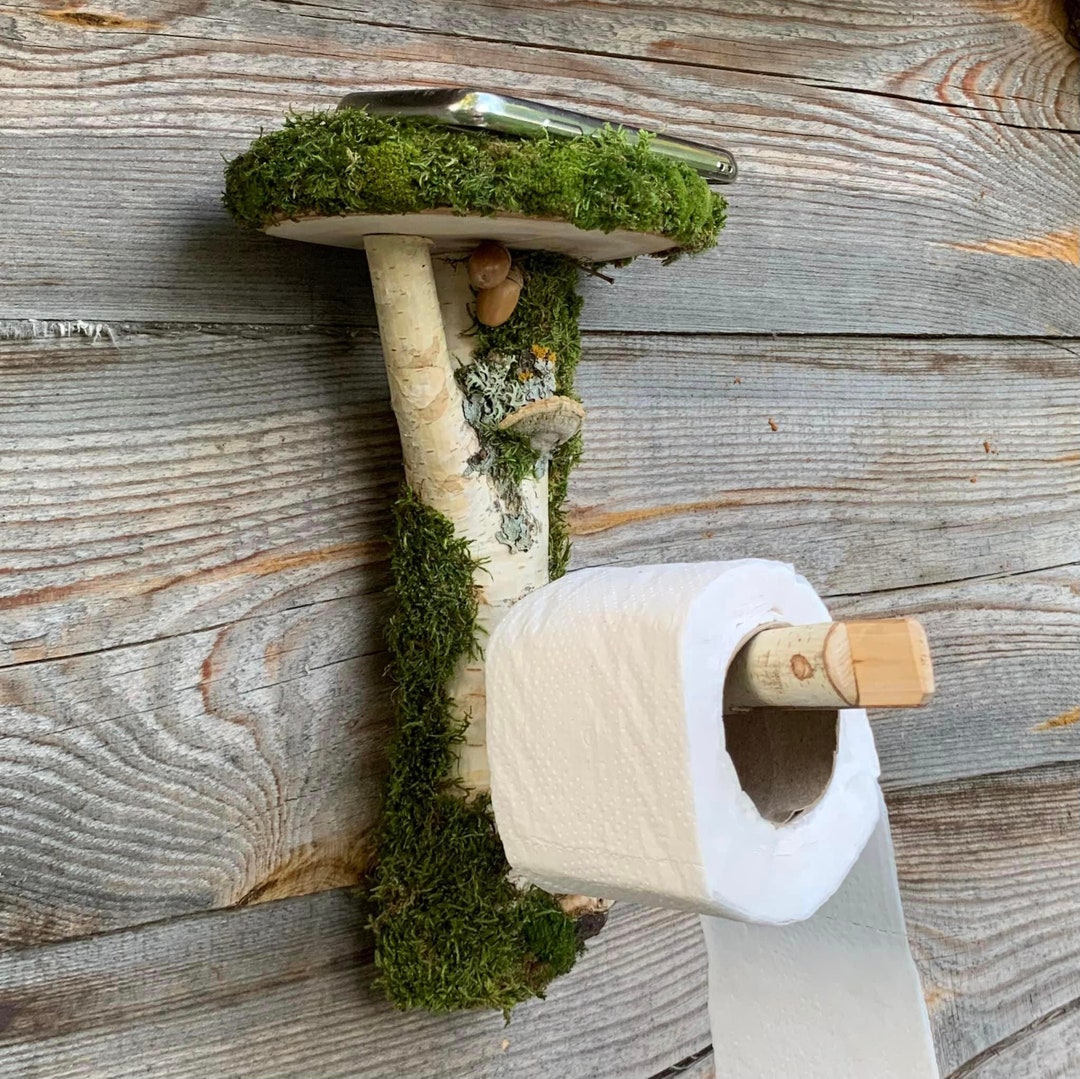 白樺のトイレットペーパーホルダー 苔のウォールアート トイレット