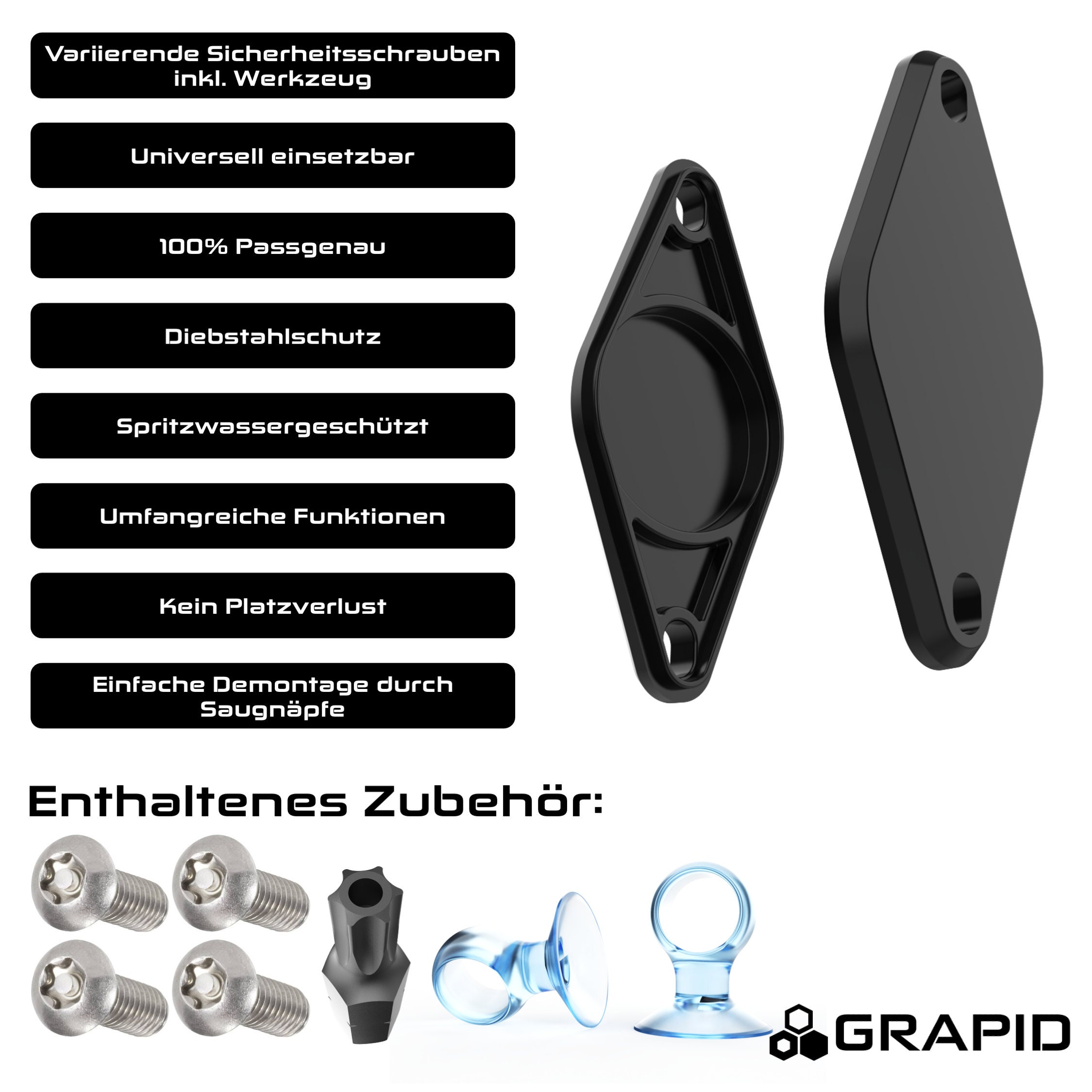 Grapid ® airtag Bicycle Holder Universal incl Security Screws & Accessories