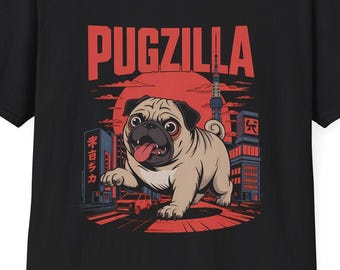 3匹のパグのグラフィックTシャツ、ヴィンテージパグのムーンTシャツ