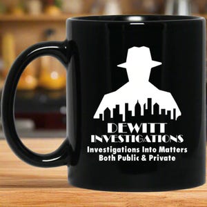 DeWitt Investigations 11 oz. RPG  Mug | Video Game Coffee Mug | Gaming Video Game Black Mug