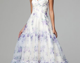 Elegant Straps Sweetheart Floral Printed Prom Dresses Bridesmaid Dresses