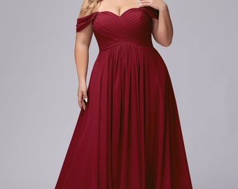 A-line Sweetheart Off-the-Shoulder Plus Size Chiffon Bridesmaid Dress