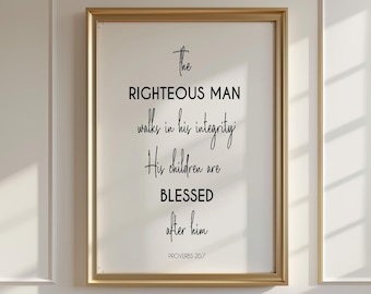 Proverbs 20:7 Scripture Print, Father's Day Christian Gift (Digital Download)