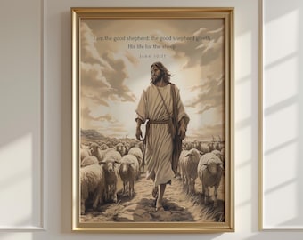 Good Shepherd Vintage Scripture Art Print: Christian Home Decor (Digital Download)