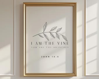 John 15:5 Bible Verse Print – Minimalist Botanical Line Art (Digital Download)