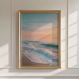 Impression d'art chrétien Psaume 95:5 coucher de soleil sur l'océan, verset biblique côtier (téléchargement numérique)