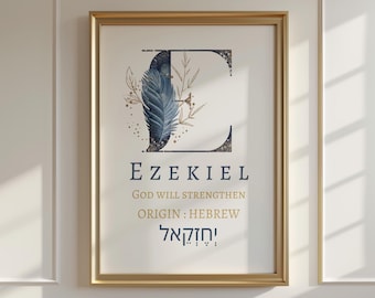 Significato del nome Ezechiele: Decorazione per la cameretta di un bambino ebraico (Download digitale)