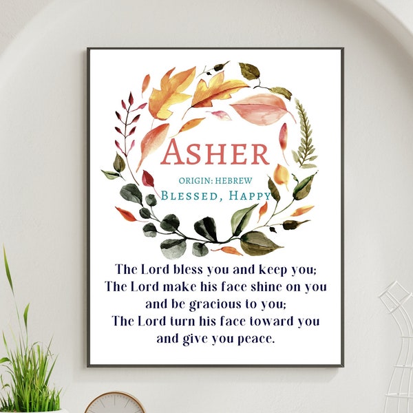 ASHER Name Meaning Wall Art Printable | Custom Boys Name Wall Art | Personalized Nursery Decor | Instant Download | Digital Dedication Art