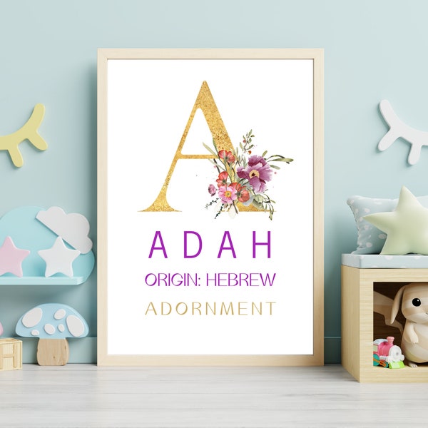 CUSTOMIZABLE Adah Name Meaning Print, Nursery Wall Art, Baby Name Art Print, Girls Room Decor, Custom Nursery Room Sign, Baby Name Meaning