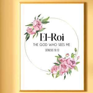 El Roi, The God Who Sees, Hebrew Name of God Wall Art with Scripture Reference, Modern Christian Decor, Digital Print Download, Name of God