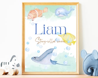 LIAM Name Meaning Wall Art Printable, Ocean Boy Name Sign With Meaning, Baptism Gift Boy, Custom Nursery Name Sign, Dedication Print,