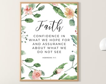 Hebrews 11:1 Modern Scripture Print, Christian Home Decor, Scripture Printable, Bible Verse Print, Faith Wall Art