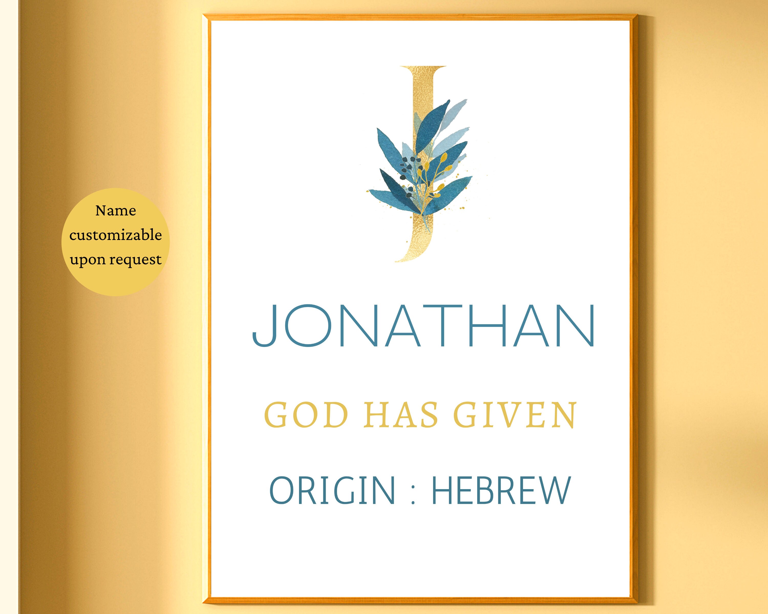 Jonathan Name Meaning Wall Art Printable in Hebrew Etsy Australia