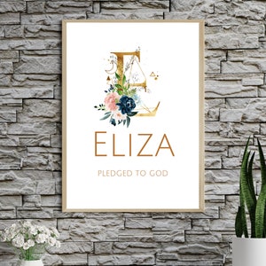 Eliza Nursery Name Sign Floral Watercolor Nursery Wall Art Girl Nursery Decor Elegant Kids Room Decor Watercolor Letter Wall Art Decor Gifts image 6