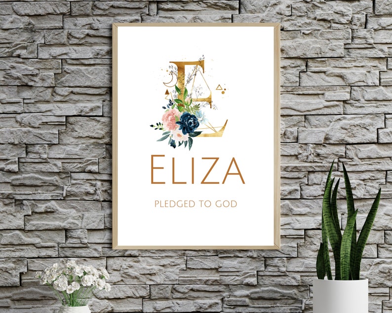 Eliza Nursery Name Sign Floral Watercolor Nursery Wall Art Girl Nursery Decor Elegant Kids Room Decor Watercolor Letter Wall Art Decor Gifts image 6