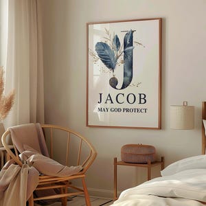 Jacob Name Wall Art – Christian Boys Room Print – “May God Protect” – Personalized Monogram – Nursery Scripture Gift