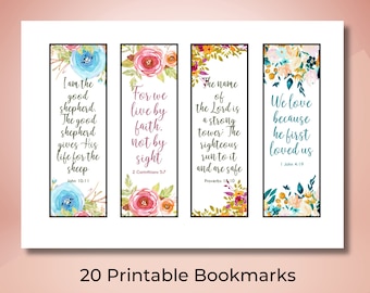 20 Floral Scripture Printable Bookmark, Bible Verse Bookmark, Christian Gifts, Unique Gift, Gifts for Dad, Gift for Mom, Floral Reader Gift