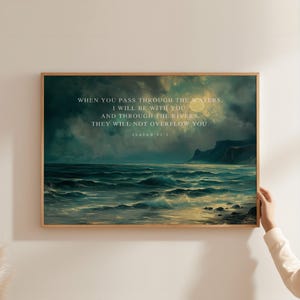 Isaiah 43:2 Wall Art, When You Pass Through the Waters Scripture Print, Christian Ocean Landscape Bible Decor, I Will Be With You DigitalArt