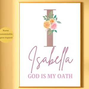 Letrero personalizable con nombre de niña, impresión con el nombre Isabella, impresión con el significado del nombre, regalo para bebé recién nacido, regalo de dedicación, decoración de guardería para niña, regalo de bautismo