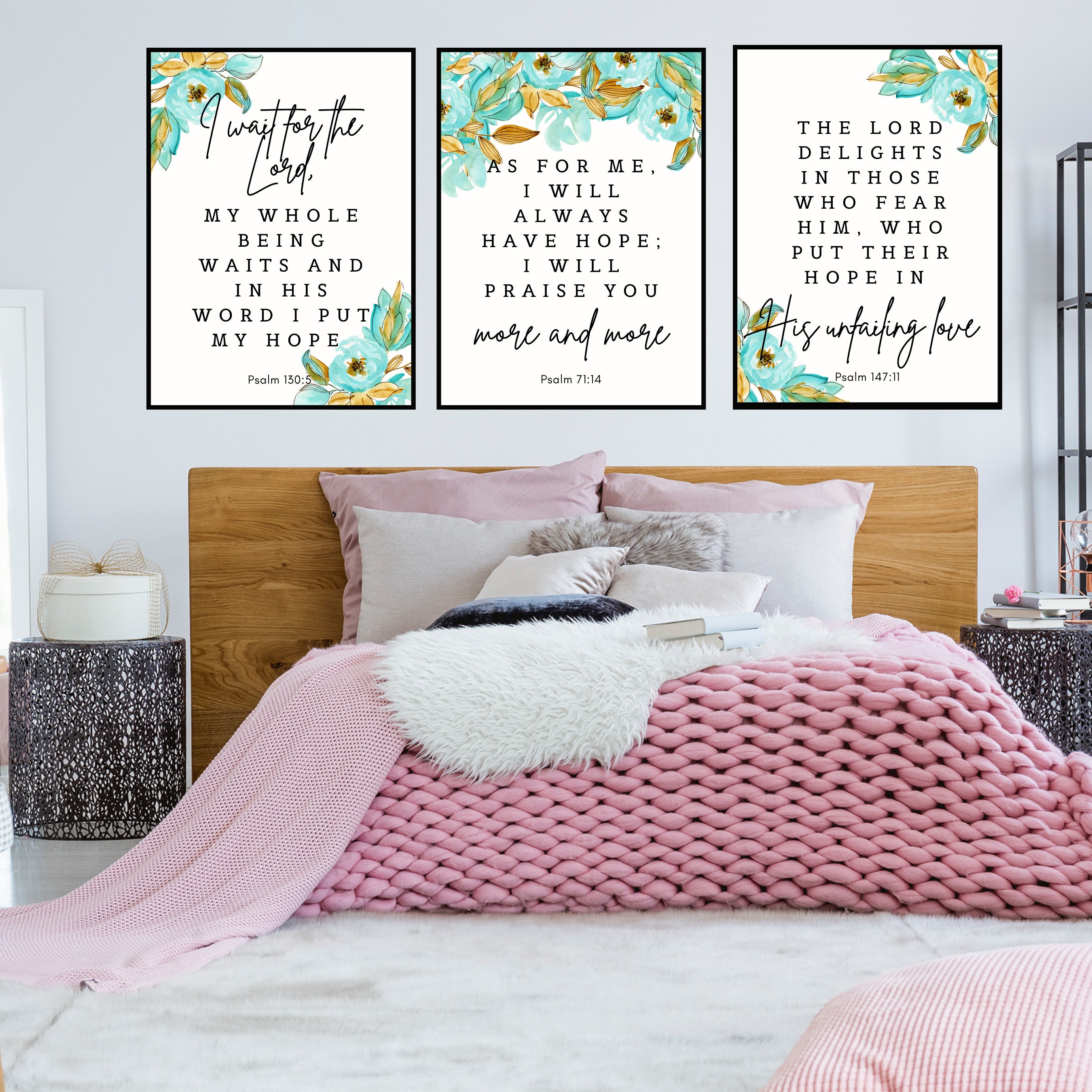 Set of 3 Bible Verse Wall Art, Bible Quote Print, Scripture Wall Art