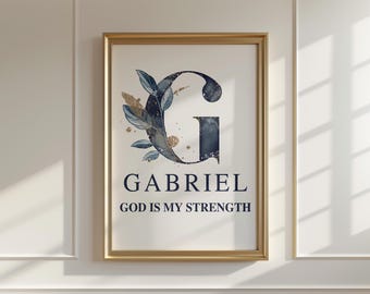 Gabriel Name Meaning Floral Print: Christian Nursery Art (Digital Download