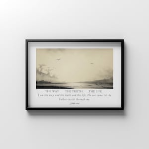 The Way The Truth The Life Wall Art, John 14:6 Bible Verse Print, Sepia Ocean Scripture Decor, Christian Digital Download