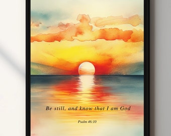 Salmo 46:10 Versetto della Bibbia Stampa Stampa vintage Be Still & Know Versetto della Bibbia stampabile Christian Home Wall Art Download digitale Idea regalo di battesimo