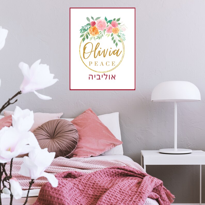 Olivia Name Meaning Print Name Poster With Hebrew Baby Etsy