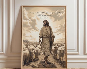 Good Shepherd Wall Art, Jesus Christian Art, Vintage Bible Verse Printable