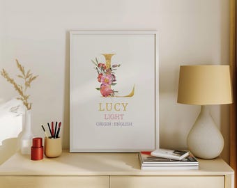 Printable Wall Art Lucy Floral Name Meaning Monogram Multi-Size