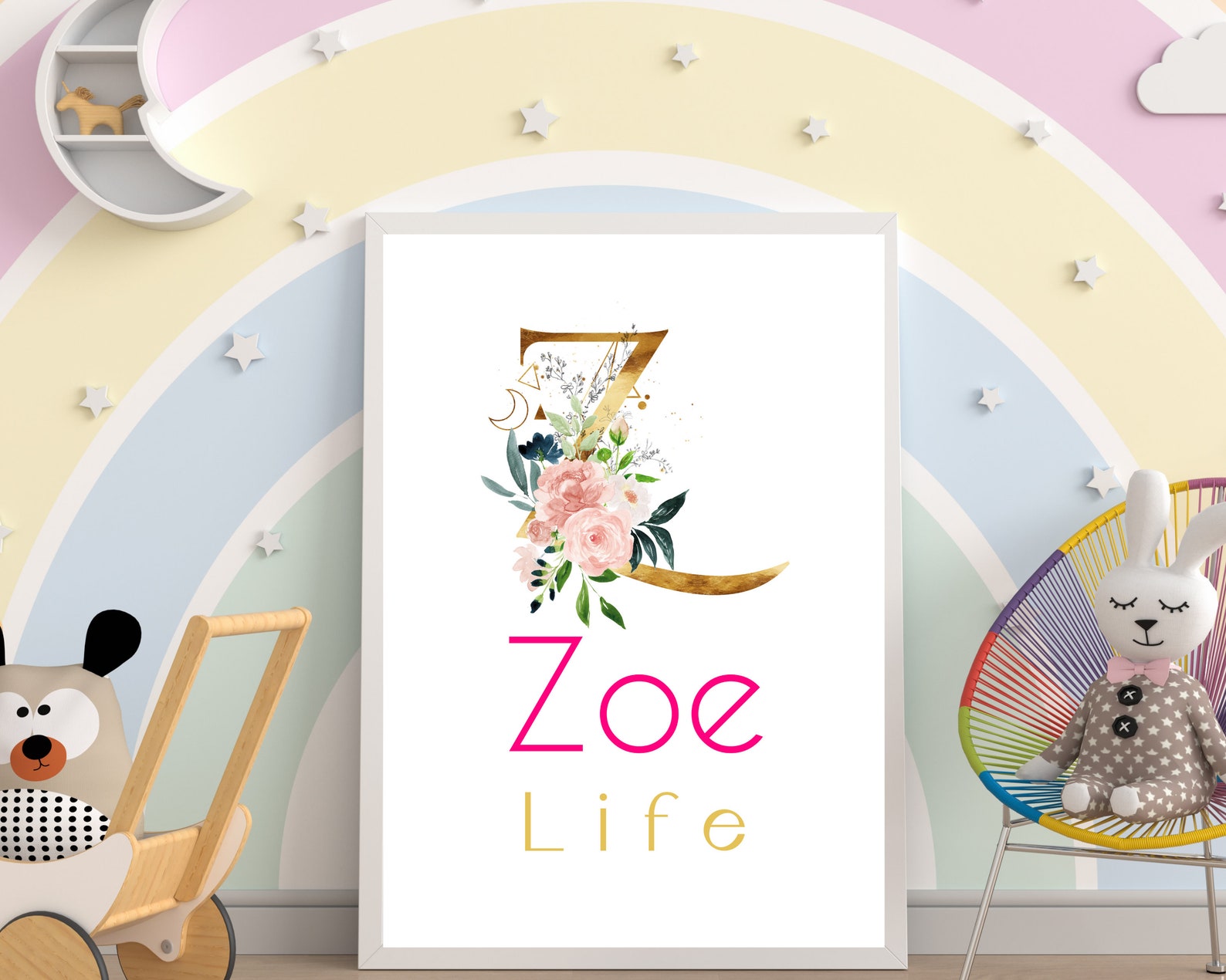 Zoe Name Meaning Wall Art Baby Names Nursery Sign Girl's Etsy