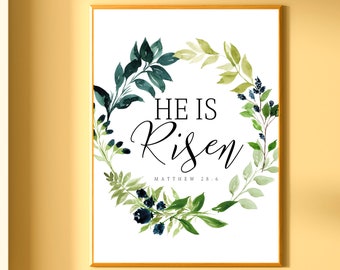 Lui è risorto, stampabile, arte da parete di Pasqua, Matteo 28:6, poster delle Scritture, grande stampa pasquale con versetto della Bibbia