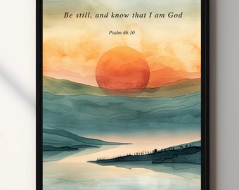 Sii fermo e conosci Salmo 46:10 Versetto della Bibbia Stampa Versetto della Bibbia vintage Wall Art Christian Home Wall Decor Stampabile Download digitale Regalo di battesimo