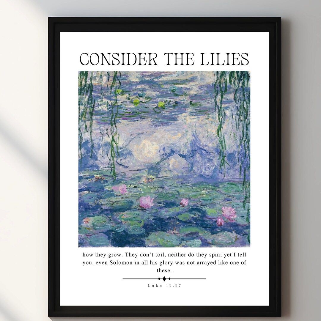 Consider the Lilies Bible Verse Print, Luke 1227 Vintage Christian