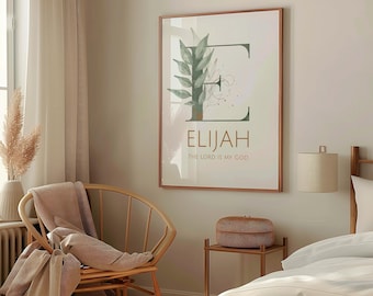 Elijah Name Meaning Wall Art – The Lord is My God – Christian Nursery Printable, Boy Name Decor, Baptism Gift, Digital Scripture Art