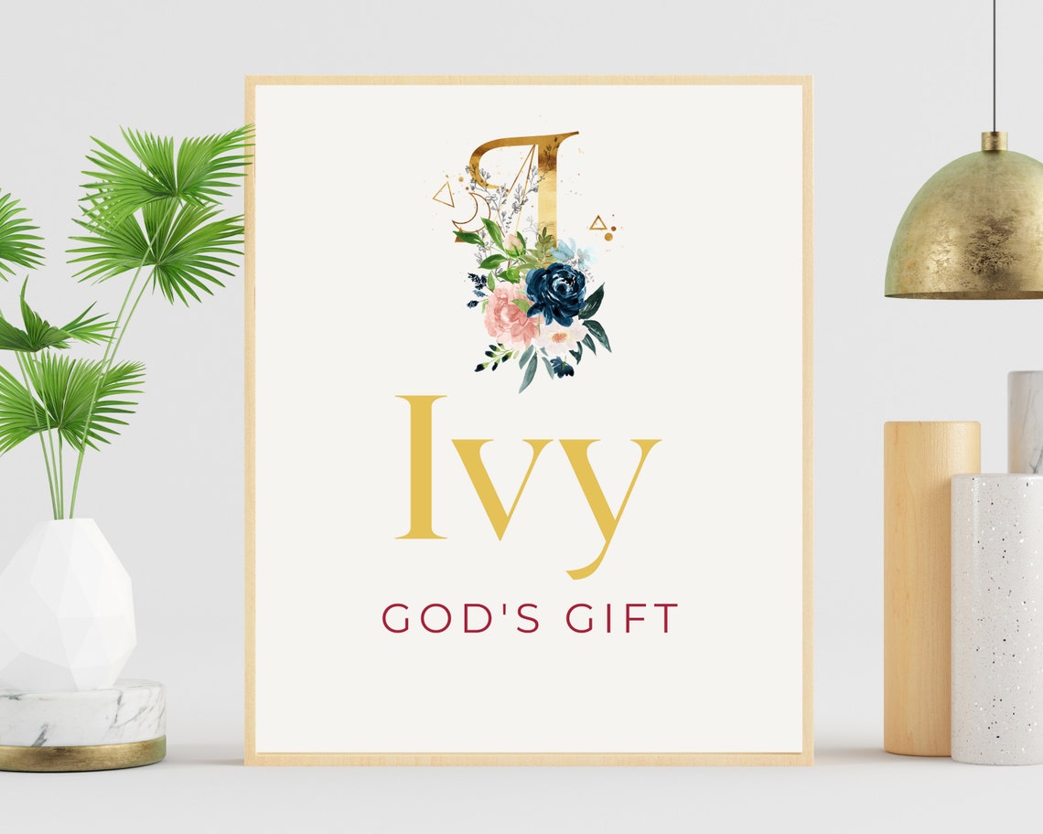 Ivy Baby Name Meaning Wall Art Printable Custom Initial Etsy