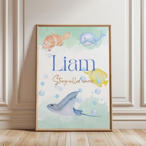 Liam Name Meaning Wall Art for Boys – Strong-Willed Warrior Ocean Animals Nursery Print – Personalized Baby Room Sea Life Decor Printable