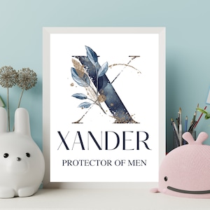 Xanders Name, Wandbild für Mädchen, Kinderzimmer Dekor, Jungenzimmer zum ausdrucken, Baby Geburtstagsgeschenk, großes Namensschild