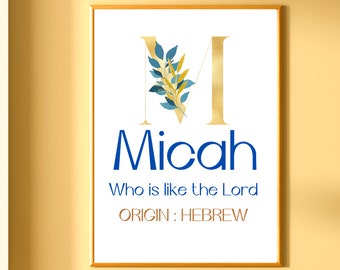 Custom Micah Name Print, Baptism Gift Boy, Personalized Baby Boy Gift, Baptism Sign, Nursery Wall Art, Dedication Gift, Micah Wall Art Print