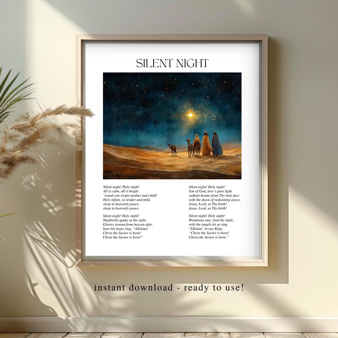 Silent Night Printable Wall Art Christian Wall Decor With Lyrics of ...