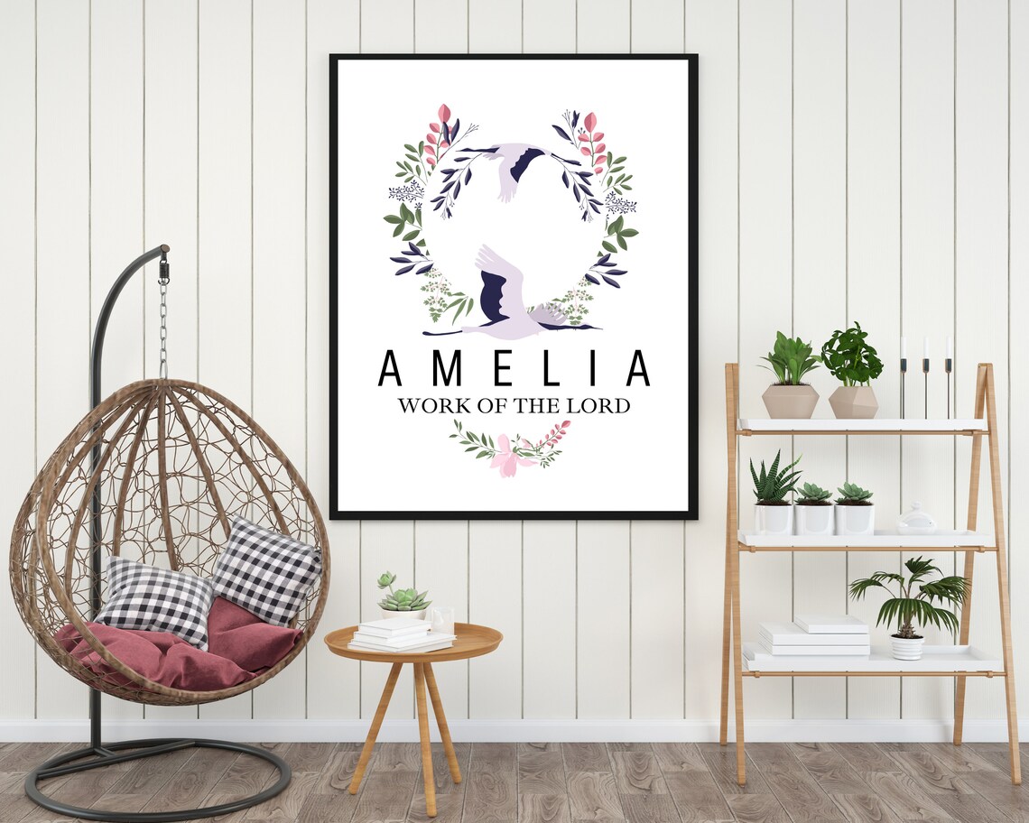 Amelia Name Meaning Print Nursery Prints Baby Name Art Etsy
