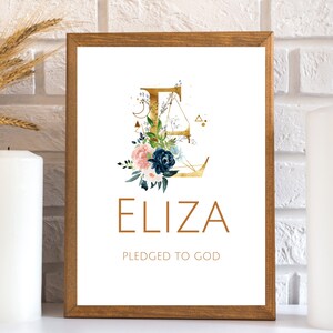 Eliza Nursery Name Sign Floral Watercolor Nursery Wall Art Girl Nursery Decor Elegant Kids Room Decor Watercolor Letter Wall Art Decor Gifts image 3