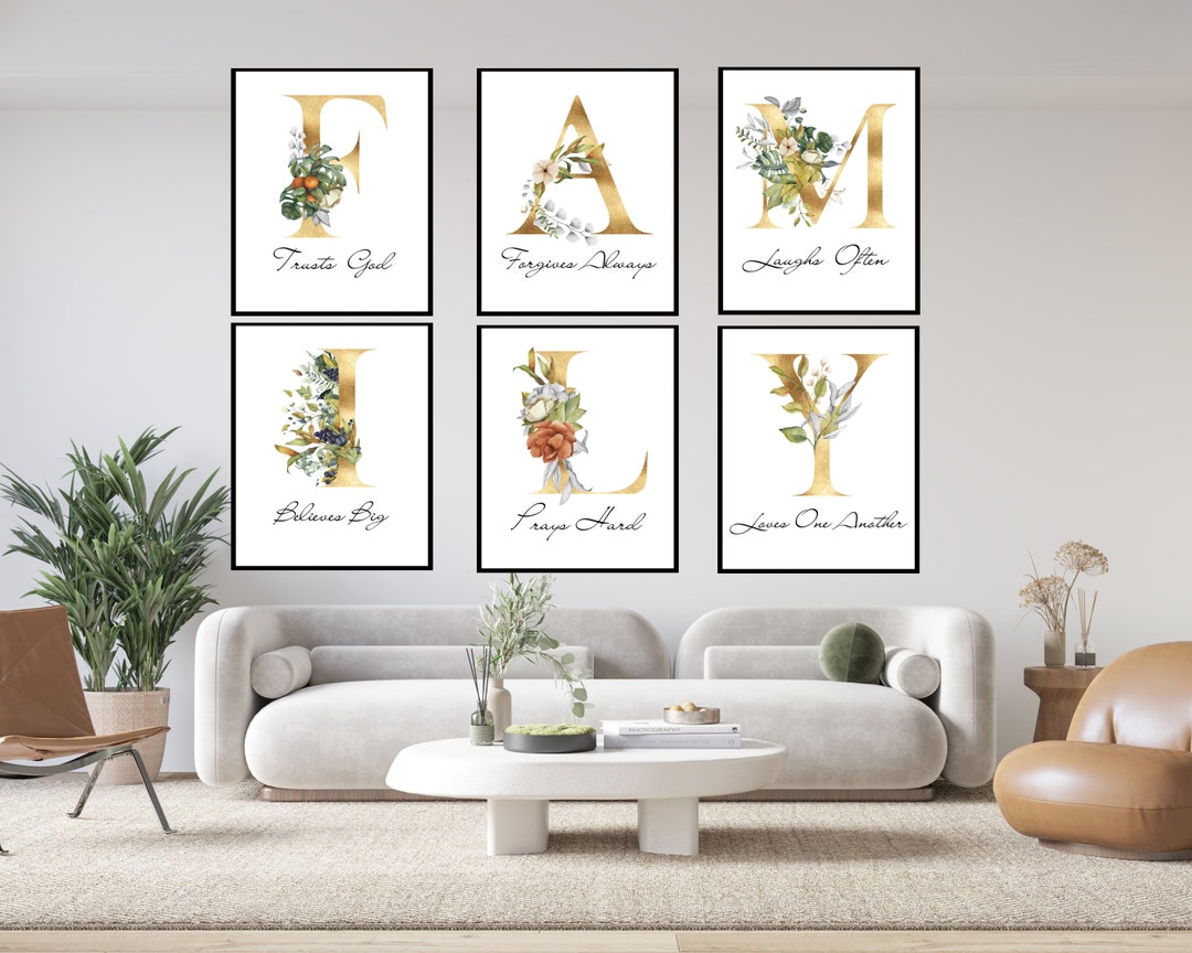 Set of 6 Family Floral Gallery Wall Art Floral Wall Art Print Etsy